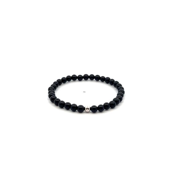 Natural Onyx Gemstones Mini 4mm 18K White Gold Round Charm Bead - Picture 1 of 5